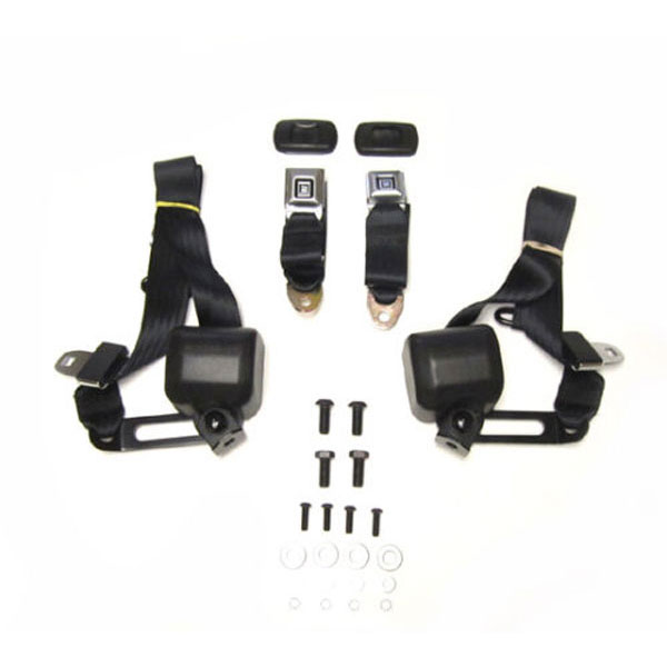 1970 Pontiac GTO/LeMans/Tempest 3-POINT RETRACTABLE STYLE FRONT SEAT BELTS WITH GM PUSH BUTTON FOR BENCH SEAT (BLACK) - PR | IN12430A