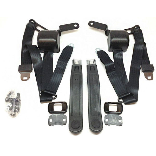 1973 Pontiac Firebird/TransAm 3-POINT RETRACTABLE STYLE FRONT SEAT BELTS WITH STARBURST PUSH BUTTON FOR BUCKET SEATS (BLACK) - PR | IN12448F