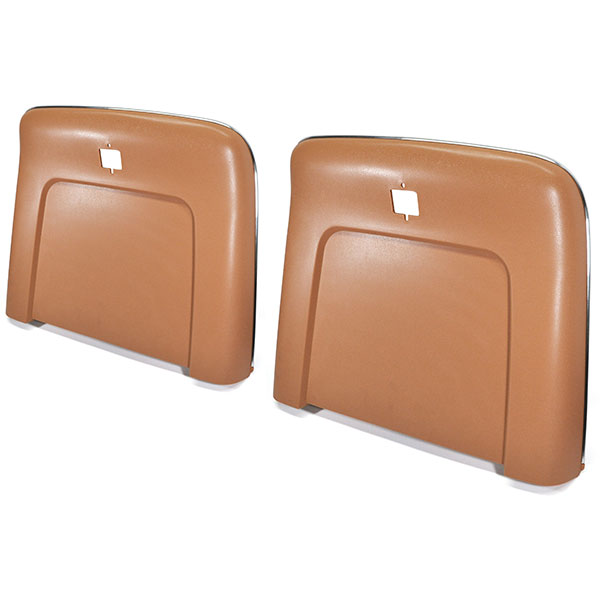 1971 Pontiac GTO/LeMans/Tempest PLASTIC BUCKET SEAT BACKS WITH CENTER BUTTON RELEASE HOLE - INJECTION MOLDED WITH MOLDED CHROME (TAN) - PR | IN4394Z