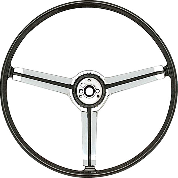 1967 Chevrolet Chevelle/Malibu DELUXE STEERING WHEEL - 3 SPOKE (BLACK WITH CHROME SPIDER-SPOKE INSERTS) GM # 9746436 | ST2830C