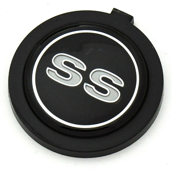 1972 Chevrolet Monte Carlo 4 SPOKE SPORT STEERING WHEEL EMBLEM (SS IN WHITE WITH BLACK BACKGROUND) GM #352886 | ST5463C