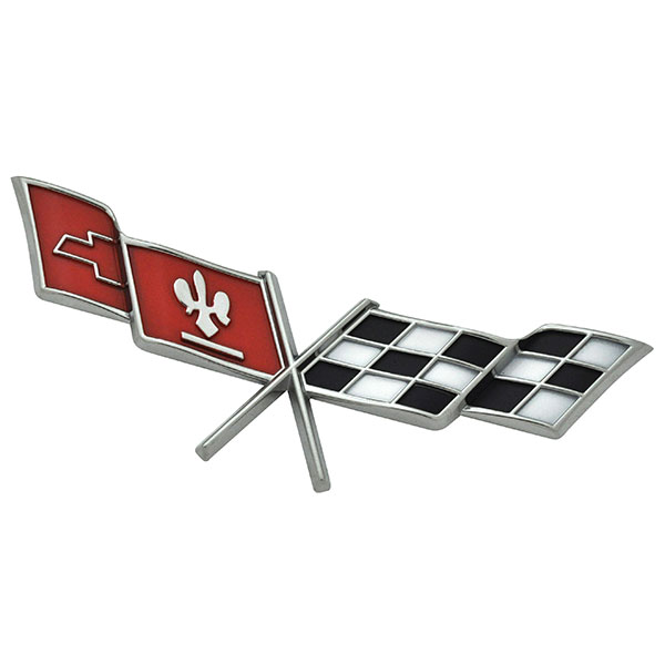 1979 Chevrolet Corvette FENDER EMBLEM #379927 (CROSSFLAGS - SHOW QUALITY WITH 3M TAPE ON BACK) BRIGHT RED | EM1004O