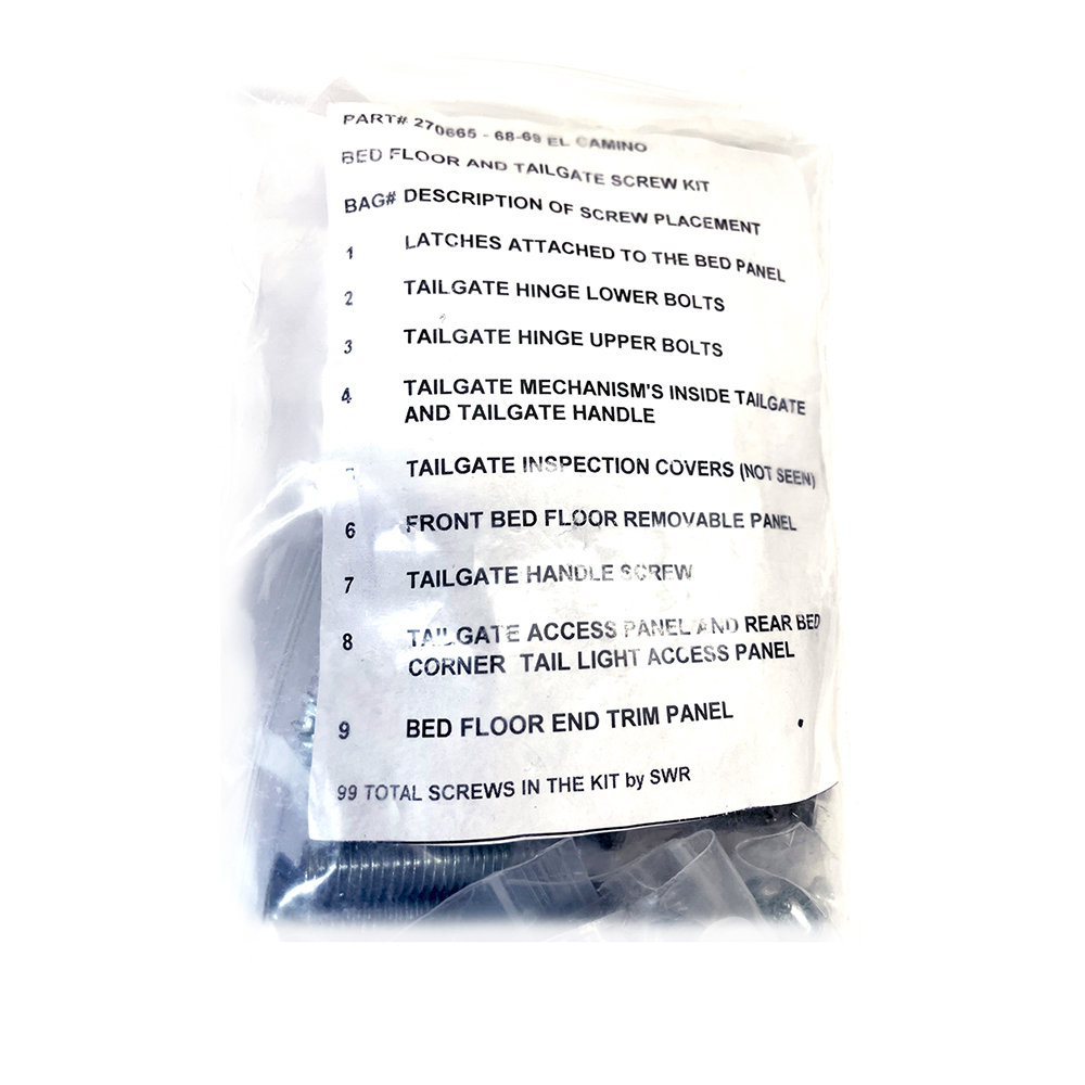 1969 Chevrolet El Camino TAILGATE AND BED FLOOR BOLT KIT (99 PIECES) # 270665 | HB12749E