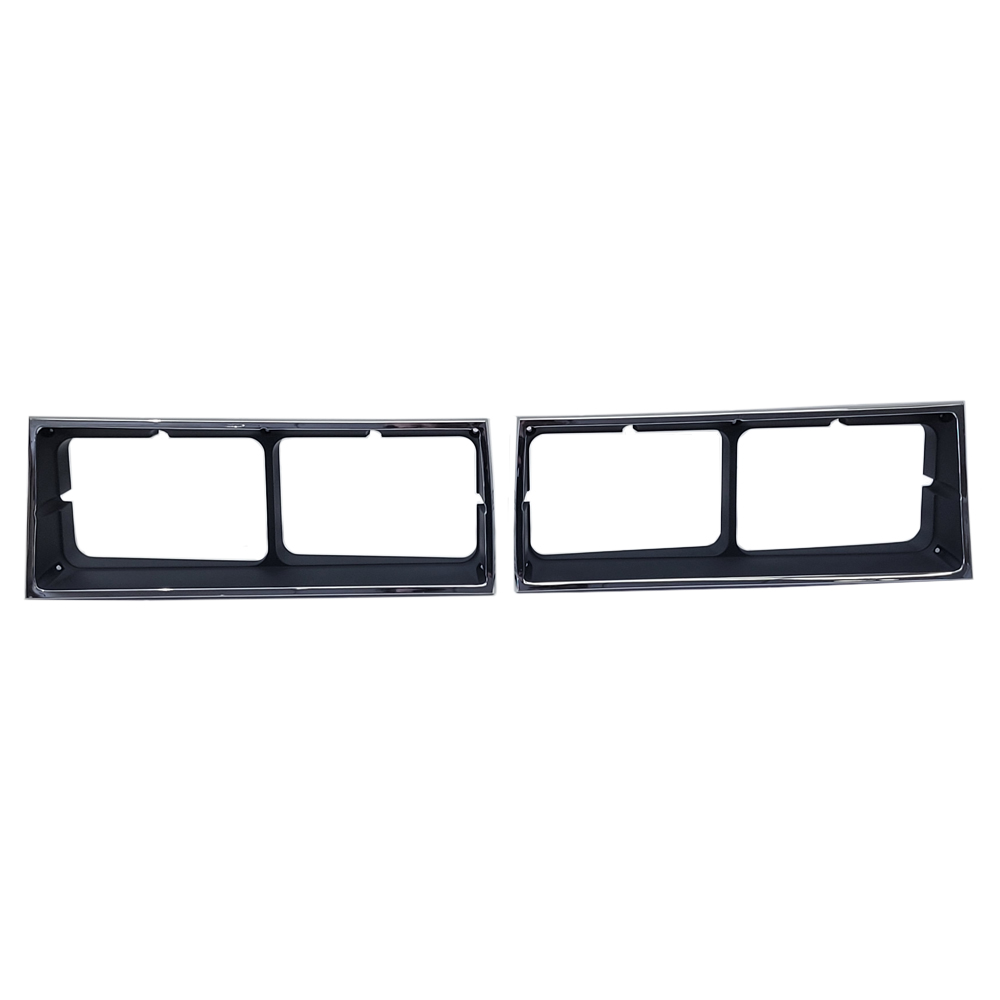 1986 Oldsmobile Cutlass/442/F85 HEADLAMP BEZELS (BLACK WITH CHROME EDGE - FIT 84 HURST OLDS & 85-86 442) - PAIR | GH12792T