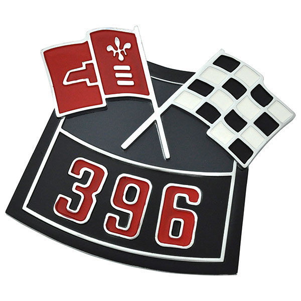 1987 Chevrolet El Camino DIECAST METAL AIR CLEANER EMBLEM 396 CROSSFLAGS GM # 3874908 | EM15391C