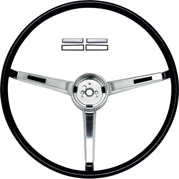 1967 Chevrolet El Camino SS STEERING WHEEL (BLACK WITH BRUSHED ALUMINUN SHROUD AND BUTTONS) DOES NOT INCLUDE CAP | ST80906C
