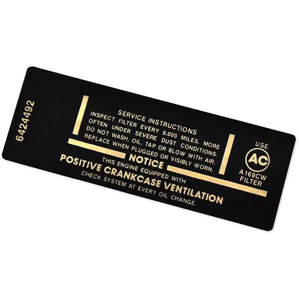 1965 Chevrolet Impala/Caprice/Bel Air 283/220 AIR CLEANER SERVICE INSTRUCTION DECAL (DC0435) | DC1974C