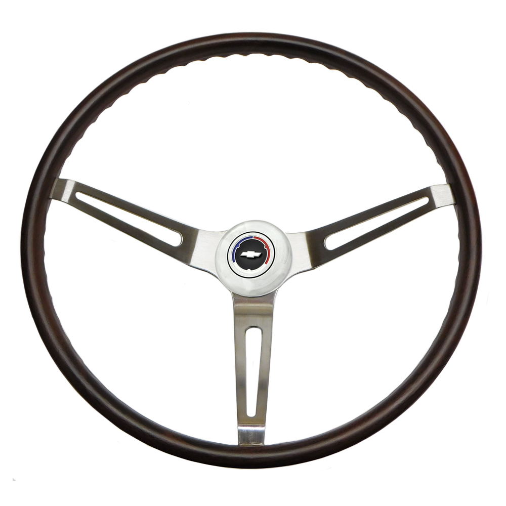 1972 Chevrolet El Camino 3 SPOKE WALNUT WOOD STEERING WHEEL KIT SIMULATED WOOD GRIP W/ BOWTIE CENTER CAP | ST1234Z