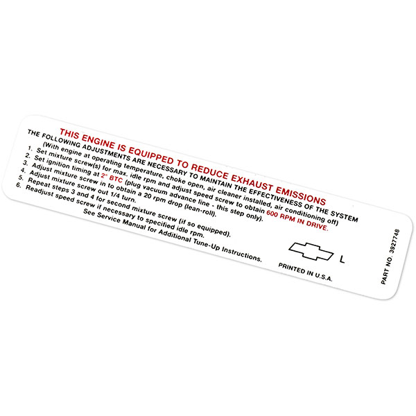 1968 Chevrolet Nova/Chevy II 307-200 HP AT EMISSION DECAL | DC0383