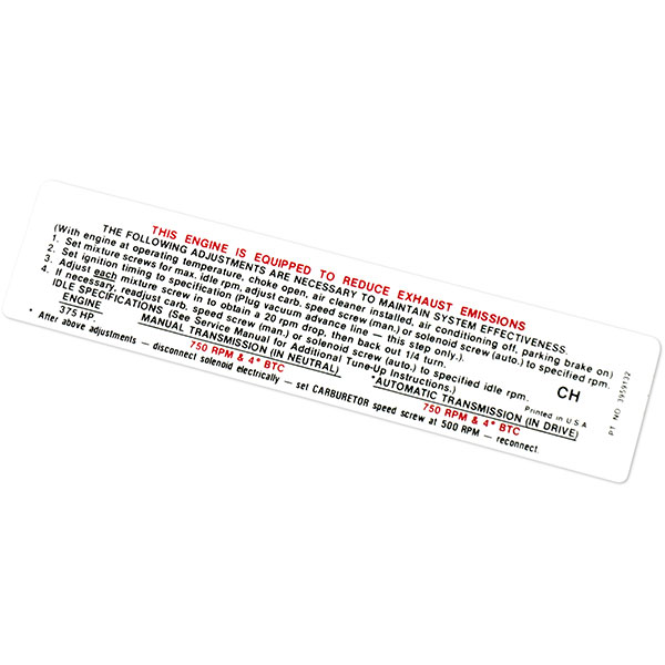 1969 Chevrolet Nova/Chevy II 396-375 HP AT/MT EMISSION DECAL (DC0446) | DC0446