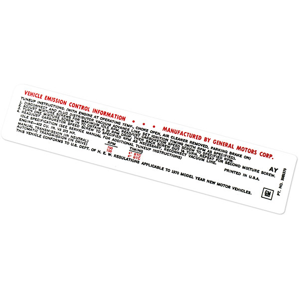 1970 Chevrolet Nova/Chevy II 402-375 HP AT/MT EMISSION DECAL AFTER 1/70 (DC0445) | DC2103C