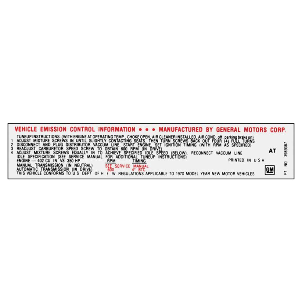 1970 Chevrolet Nova/Chevy II 402-350 HP AT EMISSION AFTER 1/0 (DC0370) | DC0370