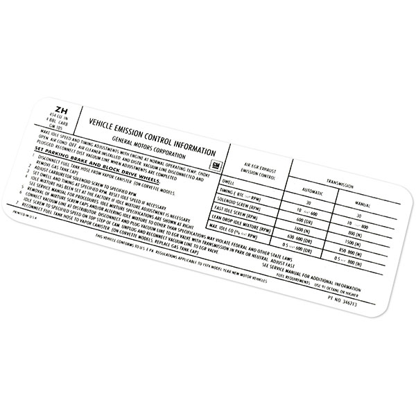 1974 Chevrolet Impala/Caprice/Bel Air 454-4V AT/MT EMISSION DECAL US (DC0451) | DC2213C