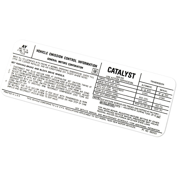 1977 Chevrolet Nova/Chevy II 350-4V AT/MT EMISSION DECAL ABFXY AY460125 EACH | DC0594