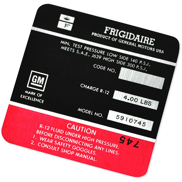 1969 Chevrolet Nova/Chevy II FRIGIDAIRE AIR CONDITIONING COMPRESSOR DECAL RED 5910745 EACH | DC0606