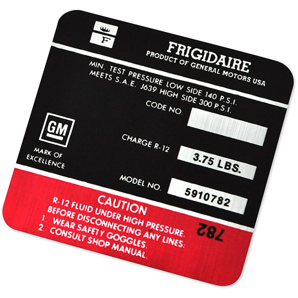 1971 Chevrolet Impala/Caprice/Bel Air FRIGIDAIRE AIR CONDITIONING COMPRESSOR DECAL RED 5910782 EACH | DC0608