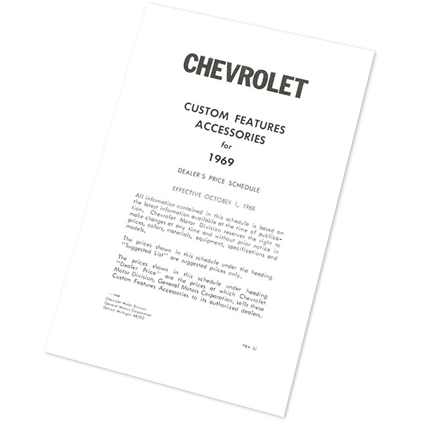 1969 Chevrolet Chevelle/Malibu NEW VEHICLE CUSTOM ACCESSORY PRICE LIST - 17 PAGE BROCHURE | DC0509