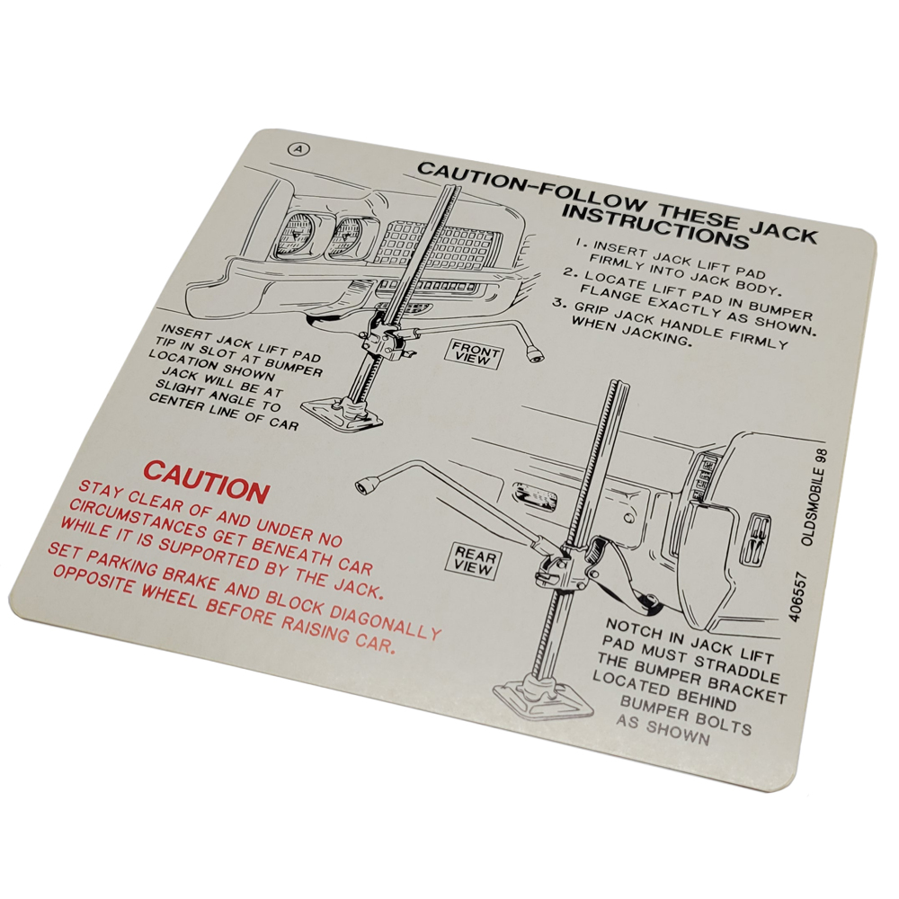 1970 Oldsmobile Full Size OLDS 98 JACK INSTRUCTION DECAL # 406557 (D00359) | DC00359W