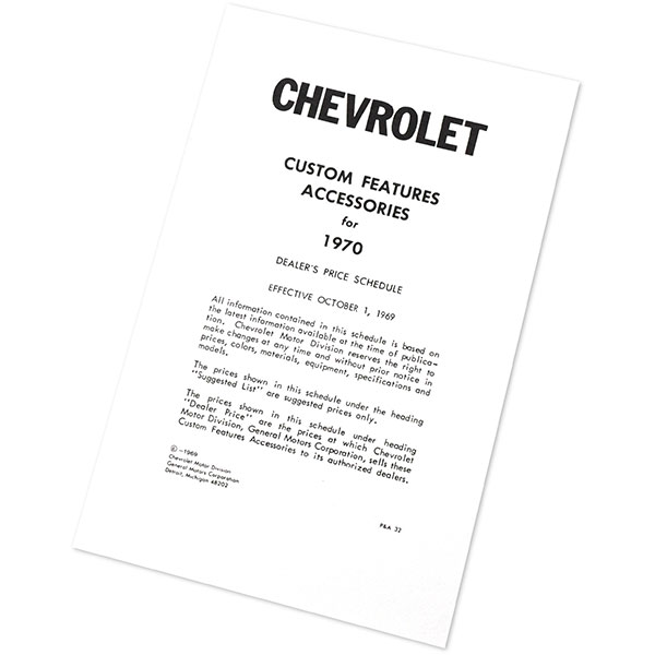 1970 Chevrolet Monte Carlo NEW VEHICLE CUSTOM ACCESSORY PRICE LIST - 13 PAGE BROCHURE | DC0510