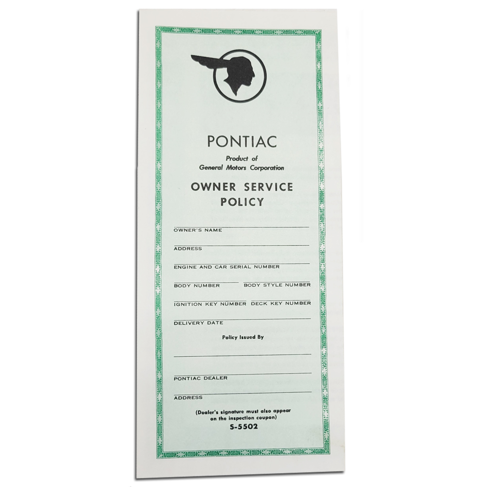 1953 Pontiac Full Size NEW VEHICLE SERVICE POLICY # S-5502 (DT0001) | DC3959PB