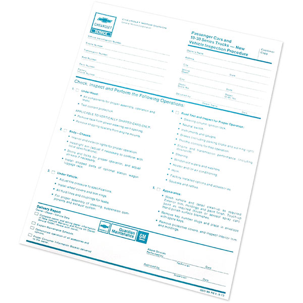 1974 Chevrolet Nova/Chevy II NEW VEHICLE PRE-DELIVERY INSPECTION SHEET EA | DC0924