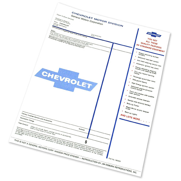 1975 Chevrolet Monte Carlo NEW VEHICLE RETAIL WINDOW PRICE STICKER (DC0880) | DC2487C