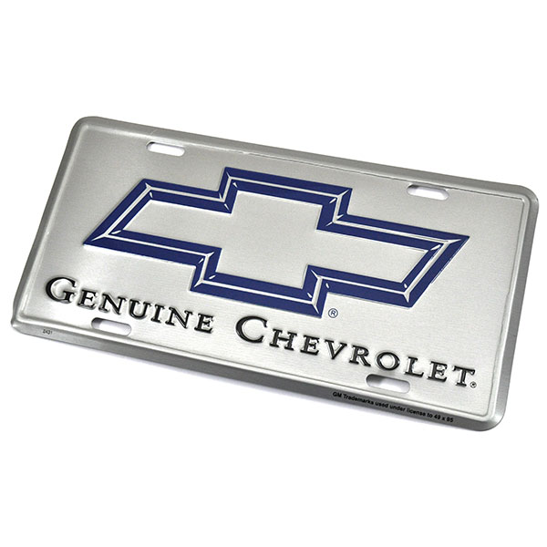 Chevrolet Chevelle/Malibu ACCESSORY LICENSE PLATE - SILVER BACKGROUND WITH BLUE CHEVY BOWTIE ''GENUINE CHEVROLET'' | BK1001C