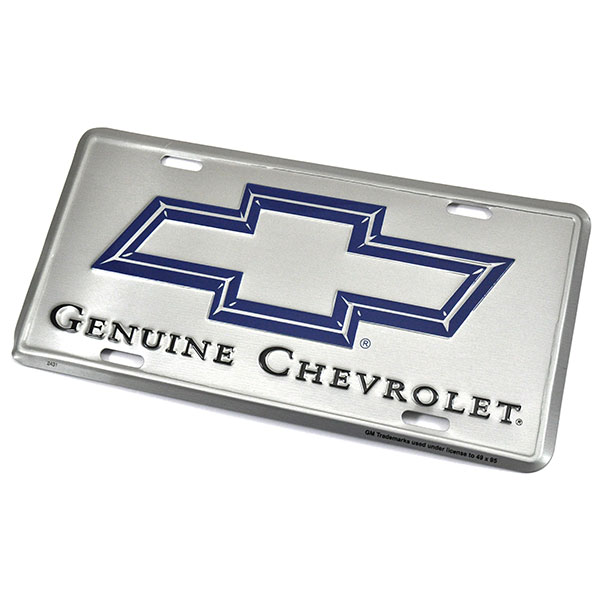 1959 Chevrolet El Camino ACCESSORY LICENSE PLATE - SILVER BACKGROUND WITH BLUE CHEVY BOWTIE ''GENUINE CHEVROLET'' | BK1001C