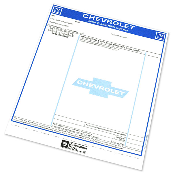 1976 Chevrolet Monte Carlo NEW VEHICLE RETAIL WINDOW PRICE STICKER (DC1276) | DC2496C