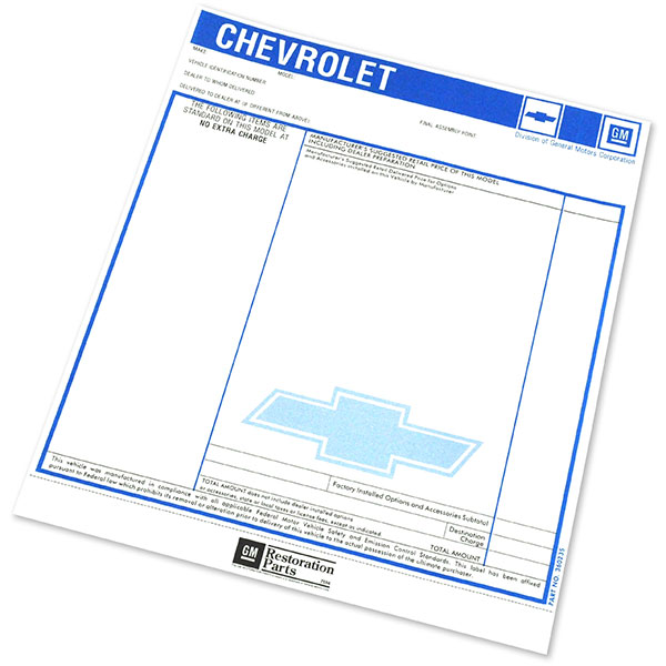 1977 Chevrolet Monte Carlo NEW VEHICLE RETAIL WINDOW PRICE STICKER (DC1275) | DC2500C