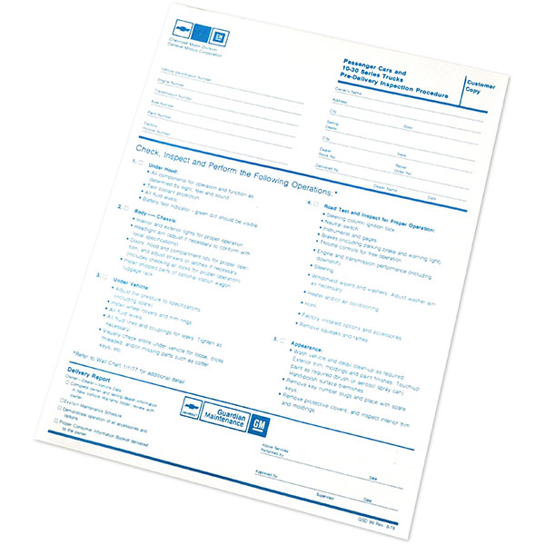 1979 Chevrolet Nova/Chevy II NEW VEHICLE PRE-DELIVERY SHEET EA | DC0761