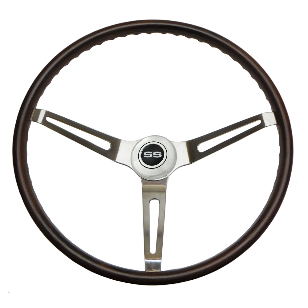 1969 Chevrolet Camaro 3 SPOKE WALNUT WOOD STEERING WHEEL KIT SIMULATED WOOD GRIP W/ SPECIAL SS CENTER CAP | ST1116C