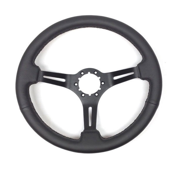 1967 Oldsmobile Full Size AFTERMARKET STEERING WHEEL (BLACK LEATHER WHEEL WITH BLACK ANODIZED SPOKES, 14'' OUTSIDE DIAMETER) | ST3060Z