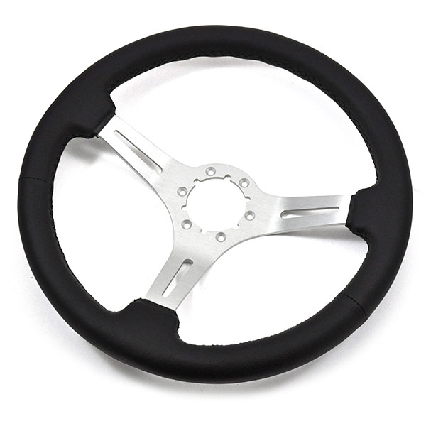 1970 Buick Skylark/GS/Regal/GN AFTERMARKET STEERING WHEEL (BLACK LEATHER WHEEL WITH BRUSHED SILVER SPOKES, 14'' OUTSIDE DIAMETER) | ST3014Z