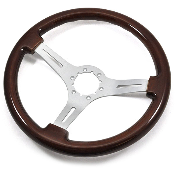 1975 Pontiac GTO/LeMans/Tempest AFTERMARKET STEERING WHEEL (CHERRY WOOD WHEEL WITH BRUSHED SILVER SPOKES, 14'' OUTSIDE DIAMETER) | ST3028Z