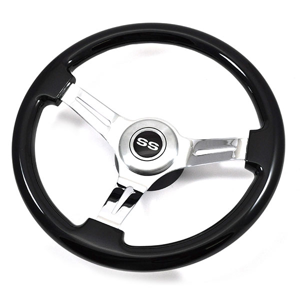 1966 Chevrolet El Camino AFTERMARKET STEERING WHEEL (DARK BLACK WOOD WHEEL WITH CHROME SPOKES, 14'' OUTSIDE DIAMETER) | ST1001C
