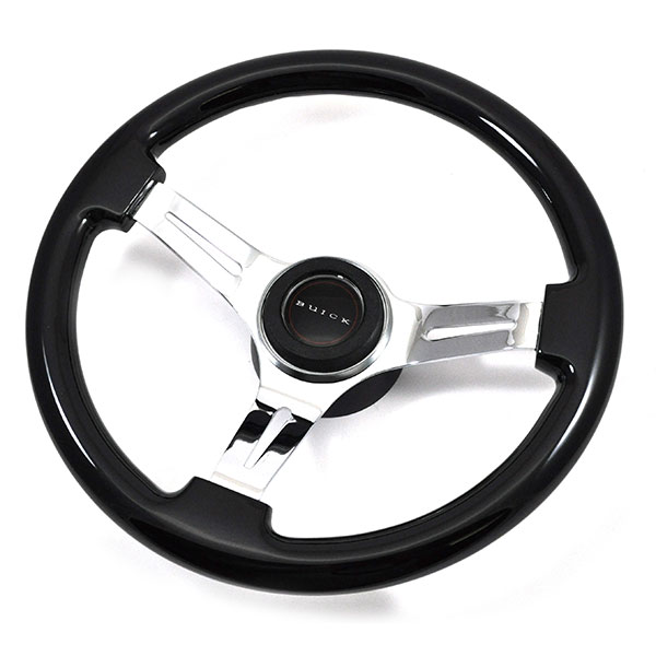 1970 Buick Skylark/GS/Regal/GN AFTERMARKET STEERING WHEEL KIT (DARK BLACK WOOD WHEEL WITH CHROME SPOKES, 14'' OUTSIDE DIAMETER) | ST3001S
