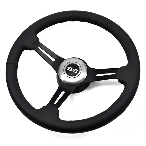 1965 Chevrolet El Camino AFTERMARKET STEERING WHEEL (BLACK LEATHER WHEEL WITH BLACK ANODIZED SPOKES, 14 | ST1007C
