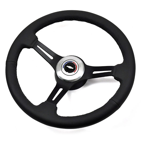 1967 Chevrolet El Camino AFTERMARKET STEERING WHEEL KIT (BLACK LEATHER WHEEL WITH BLACK ANODIZED SPOKES, 14 | ST1008C