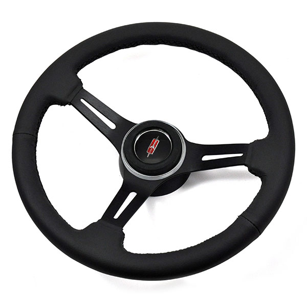 1967 Oldsmobile Full Size AFTERMARKET STEERING WHEEL KIT (BLACK LEATHER WHEEL WITH BLACK ANODIZED SPOKES, 14 | ST2002T