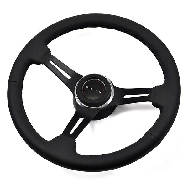1969 Buick Skylark/GS/Regal/GN AFTERMARKET STEERING WHEEL KIT (BLACK LEATHER WHEEL WITH BLACK ANODIZED SPOKES, 14 | ST3003S