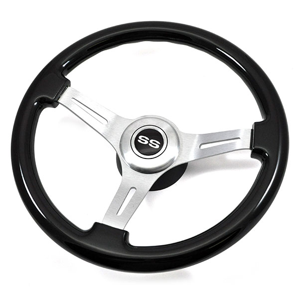 1967 Chevrolet El Camino AFTERMARKET STEERING WHEEL KIT (DARK BLACK WOOD WHEEL WITH BRUSHED SILVER SPOKES, 14 | ST1015C