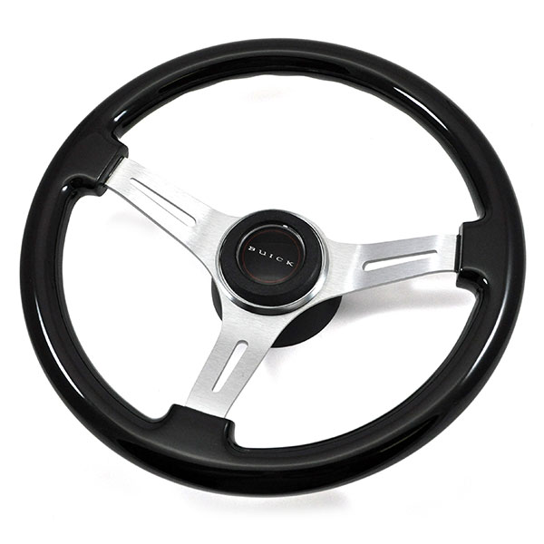 1967 Buick Skylark/GS/Regal/GN AFTERMARKET STEERING WHEEL KIT (DARK BLACK WOOD WHEEL WITH BRUSHED SILVER SPOKES, 14'' OUTSIDE DIAMETER) | ST3004S