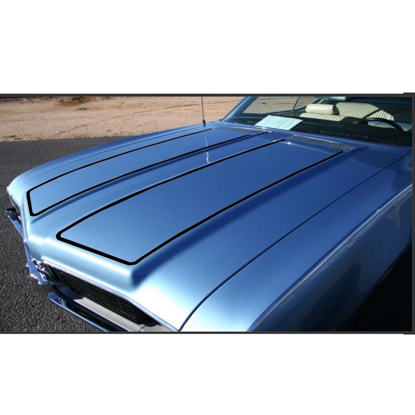 1970 Oldsmobile Cutlass/442/F85 NEW BLACK VINYL HOOD PINSTRIPE KIT - CAN BE USED ON ALL 1969-70 CUTLASS & 442 OR S STYLE NON RAM AIR HOOD, REPLICATE THE W29 / W42 HOOD STRIPES | DC2301T