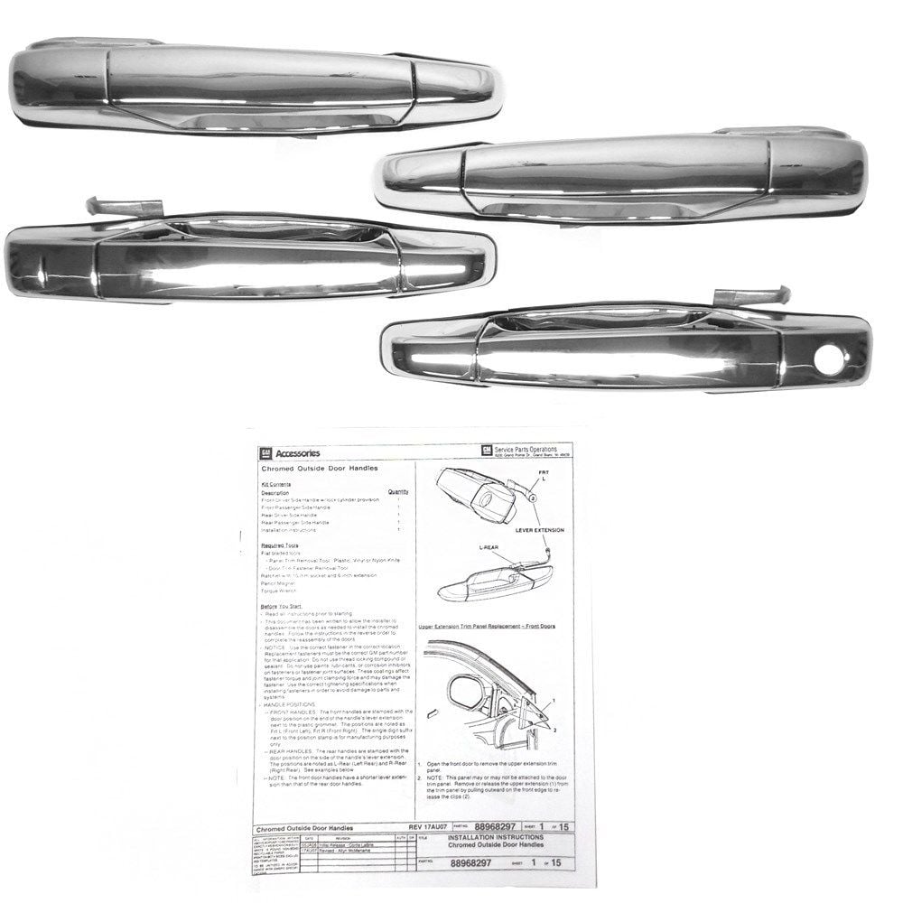 2013 GM Truck CHROME EXTERIOR DOOR HANDLE SET OF 4 OEM (GM # 22980568 - 19213939 – 88968297) FITS: SILVERADO, SIERRA, AVALANCHE, TAHOE, YUKON, SUBURBAN, YUKON XL, DENALI, AND ESCALADE. | GM Truck Parts | 19213939 | 22980568-88968297 2013 GM Truck CHROME EXTERIOR DOOR HANDLE SET OF 4 OEM (GM # 22980568 - 19213939 – 88968297) FITS: SILVERADO, SIERRA, AVALANCHE, TAHOE, YUKON, SUBURBAN, YUKON XL, DENALI, AND ESCALADE. | GM Truck Parts | 19213939 | 22980568-88968297