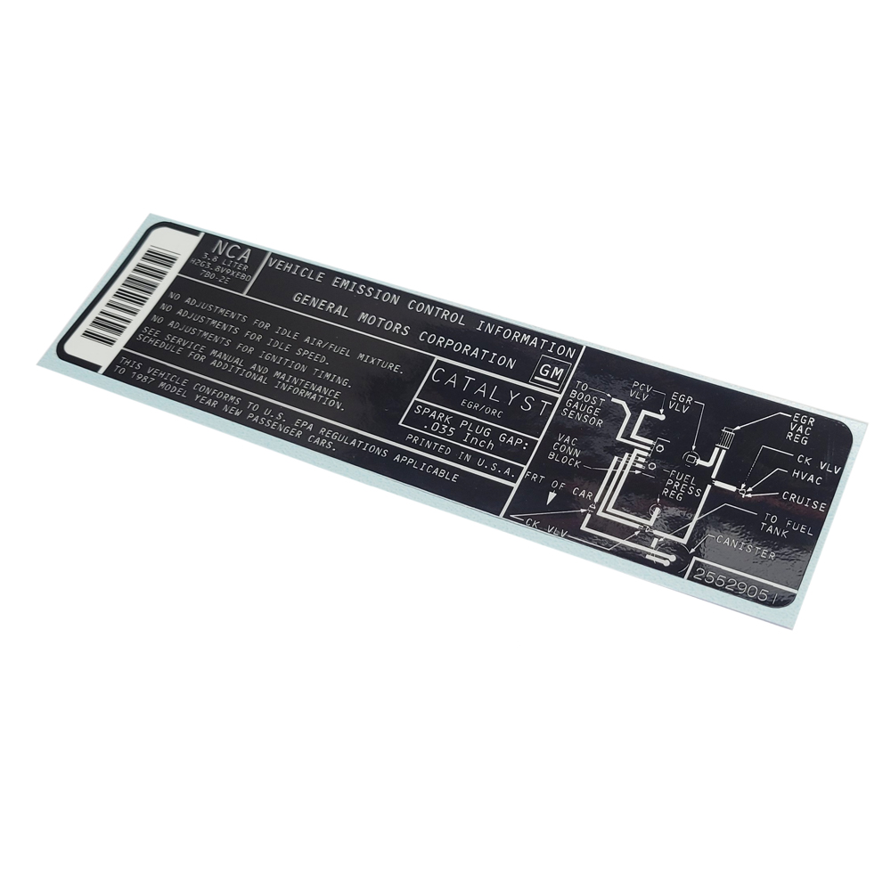 1987 Buick Skylark/GS/Regal/GN GRAND NATIONAL TURBO GM EMISSION CONTROL DECAL - NCA | DC1004S