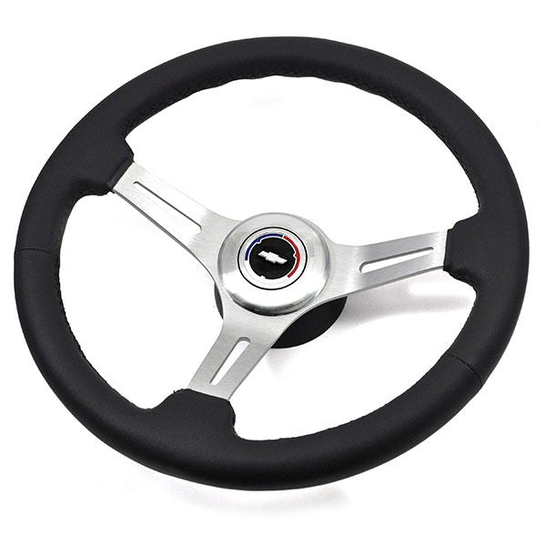 1968 Chevrolet El Camino AFTERMARKET STEERING WHEEL (BLACK LEATHER WHEEL WITH BRUSHED SILVER 3 SPOKES WHEEL, 14 | ST6838C
