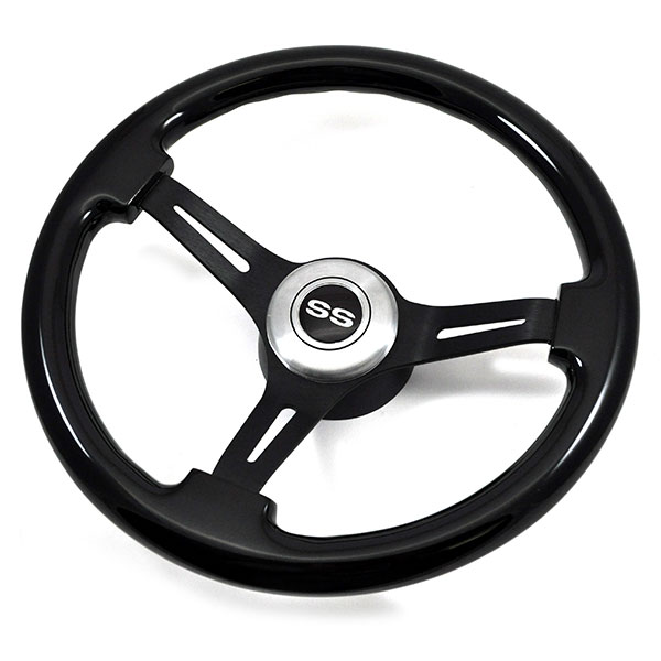 1970 Chevrolet Chevelle/Malibu AFTERMARKET STEERING WHEEL (DARK BLACK WOOD WHEEL WITH BLACK ANODIZED SPOKES, 14 | ST9637C