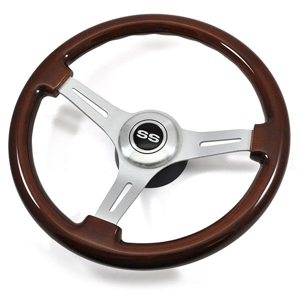 1969 Chevrolet El Camino AFTERMARKET STEERING WHEEL (WOOD WHEEL WITH BRUSHED SILVER SPOKES, 14'' OUTSIDE DIAMETER) | ST5158C