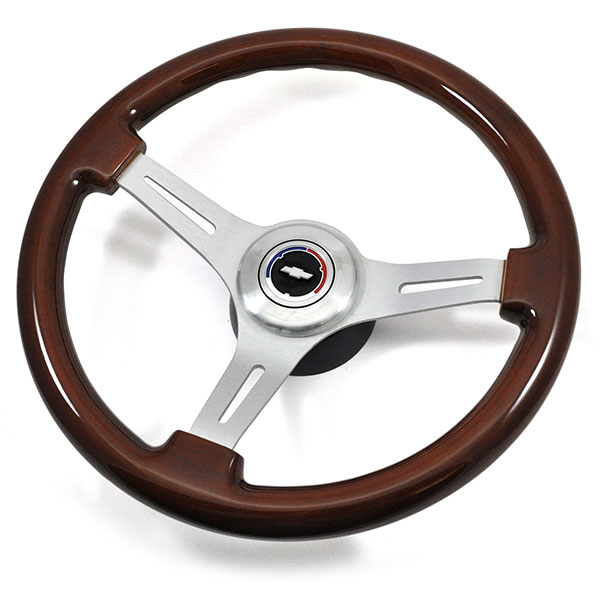 1966 Chevrolet El Camino AFTERMARKET STEERING WHEEL (WOOD WHEEL WITH BRUSHED SILVER SPOKES, 14 | ST6208C
